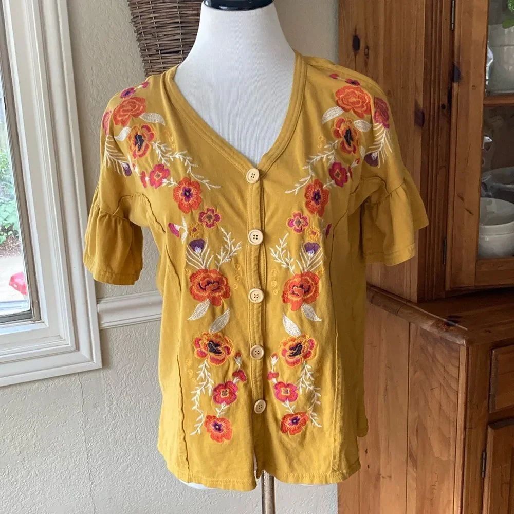 Umgee USA 100% Cotton Embroidered Button Down Top Size S